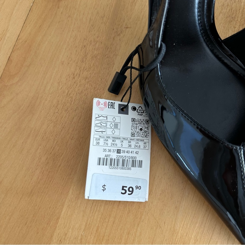 NWT Zara Faux Patent Leather Finish Open Back Shoes - Picture 5 of 5